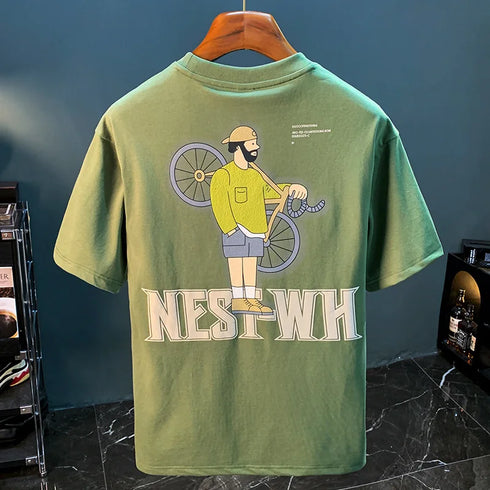 Premium Men's Printed T-Shirt – Trendy Literary Youth Style Short Sleeve Top